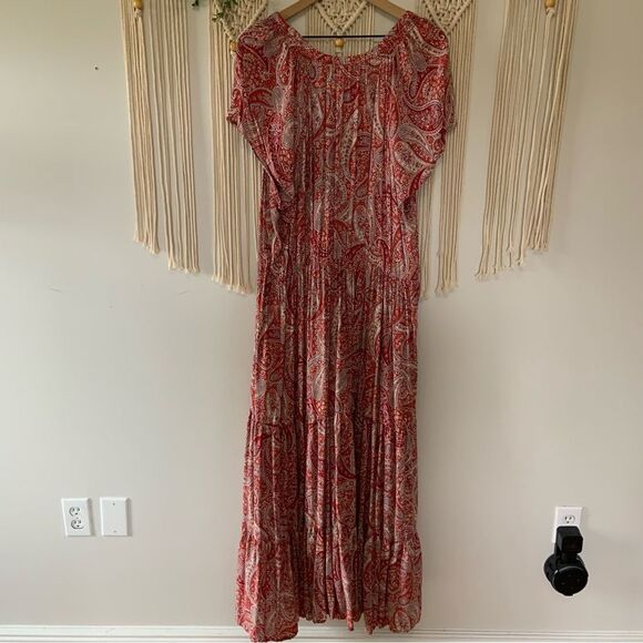 OLD NAVY Women’s Waist Defined Printed Tiered Maxi Dress Red Paisley XXL - Picture 3 of 11